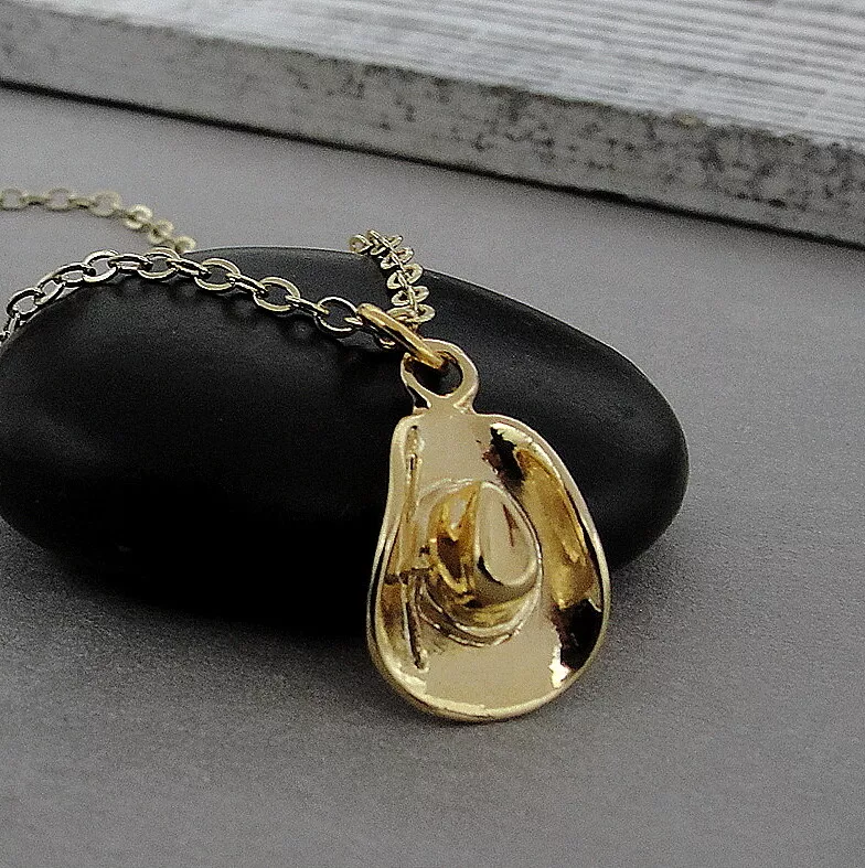 Gold Cowboy Hat Necklace Country Western Jewelry Cowgirl Hat