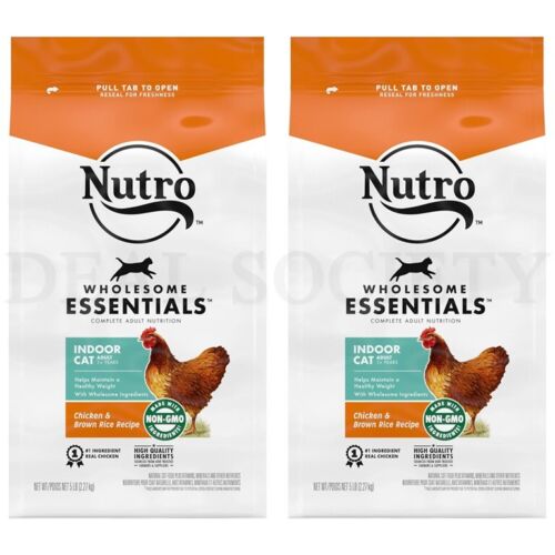 NUTRO ESSENTIALS Natural Dry Cat Food Indoor Chicken & Brown Rice 5 lb Lot of 2