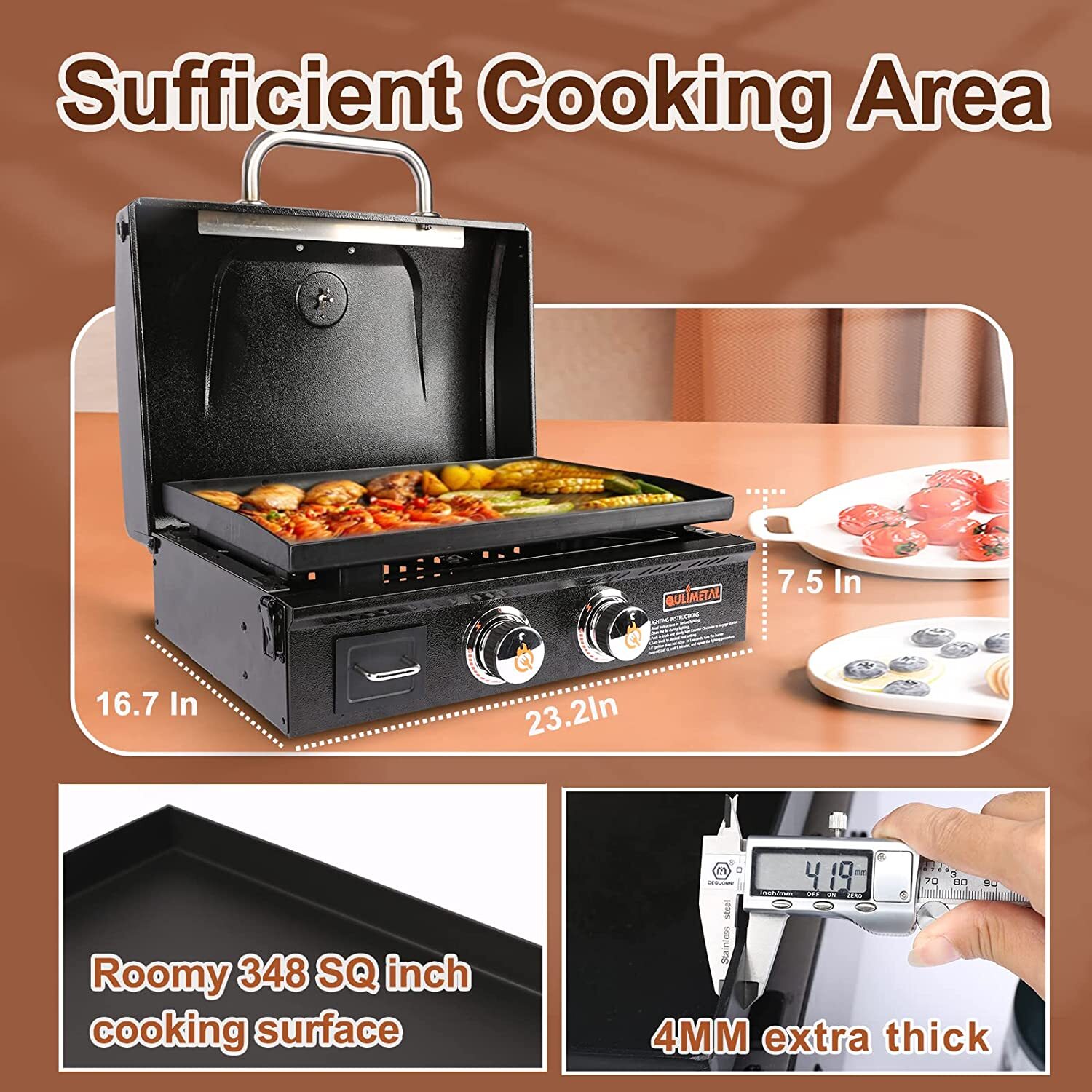 QuliMetal Portable Table Top Griddle,22 Inch 2Burner Propane Gas Flat Top Grill eBay