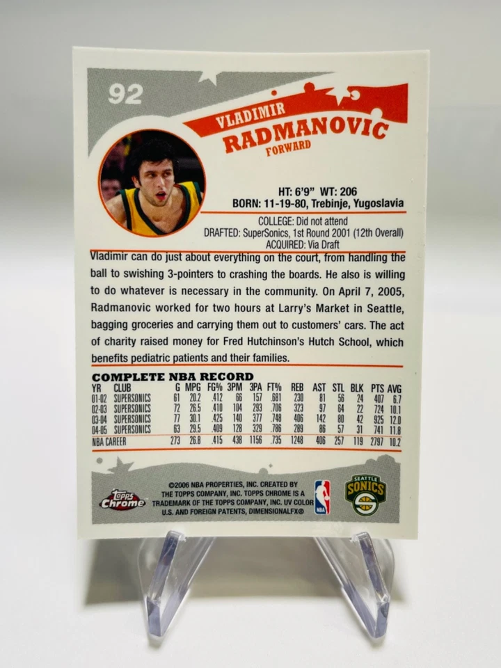 VLADIMIR RADMANOVIC 2005-06 Topps Chrome NBA SuperSonics #92 - Image 2 of 2