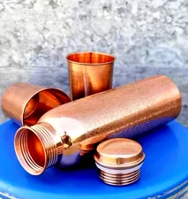 34oz Pure Copper Water Bottle - Handmade - Engraved Premimum style Gift