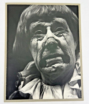 Creepy Crying Clown B&W Photograph 1970's Contemporary Art C Bigg on Board