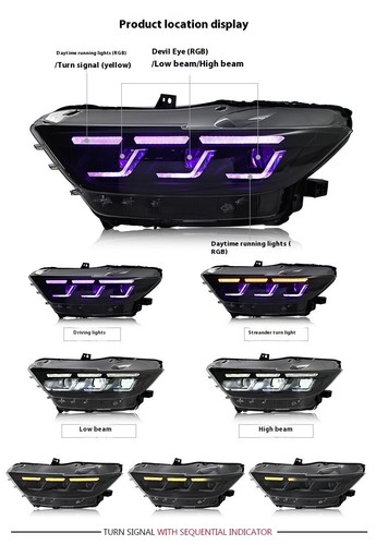 RGB LED Headlights For Ford Mustang GT/Ecoboost 2015-2017 DRL Headlamp Assembly - Picture 3 of 15
