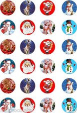 24x PRECUT KIDS CHRISTMAS/XMAS SANTA/SNOWMAN RICE/WAFER PAPER CUP CAKE TOPPERS
