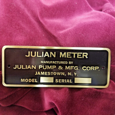Julian Meter Gas Pump data plate Texaco Gulf Standard Shell etc.