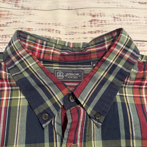Arrow Cotton Blend Long Sleeve Easy Care Button Front Shirt Plaid Men's 2XL - Picture 2 of 13