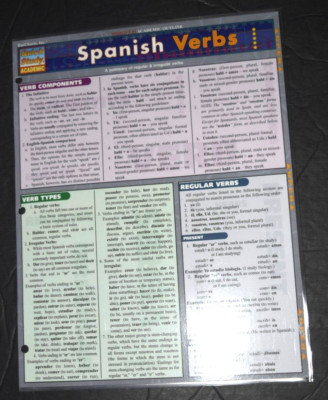 QUICK STUDY ACADEMIC ''SPANISH VERBS,'' 6 Pages, Laminated (8.50'' x 11.00'') New