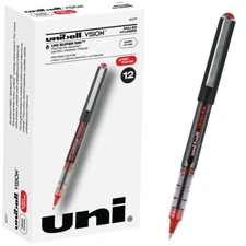 Uni-ball Vision Micro 60117 Rollerball Pen 0.5mm Micro Red Uni Ink, Box of 12
