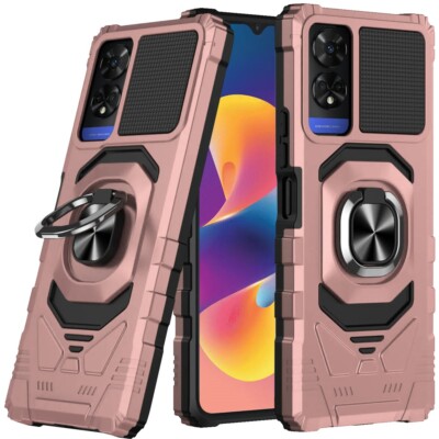 For TCL 50 XE 5G Phone Case Armor Ring Magnetic Support Stand +Tempered Glass