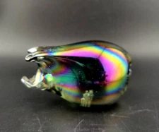 Iridescent Glass Pig Paperweight Unmarked  Vintage Rainbow Boar Figurine 