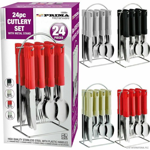 24 Pc Stainless Steel Cutlery Set with Hanging Cutlery Stand ( Red ) eBay