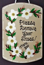 Floral REMOVE SHOES SIGN Door Wall Art Hanging Plaque Take Off Shoes Decor