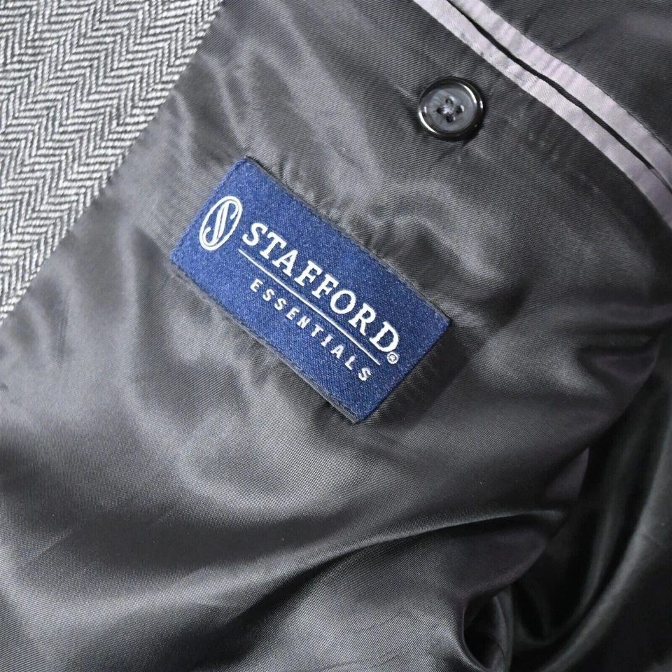 Stafford 46R Gray Herringbone Lambswool Soft Tweed Mens Blazer Sport Jacket Coat - Image 4 of 4