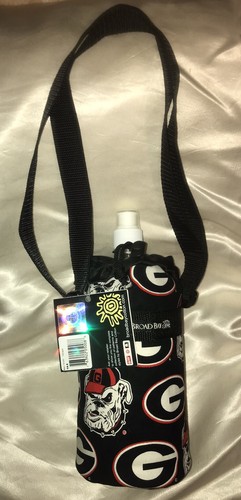 GA Bulldog Bottle W Carrier Bag Pouch Cover Black White Red Georgia - Picture 2 of 9