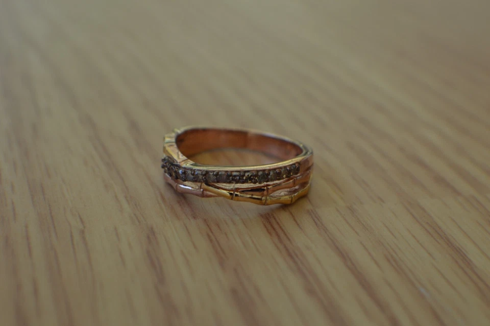 Кольцо с натуральным бриллиантом шампанского 0,35 карата ~ 14 карат чистое серебро размер 7 - Изображение 4 из 4