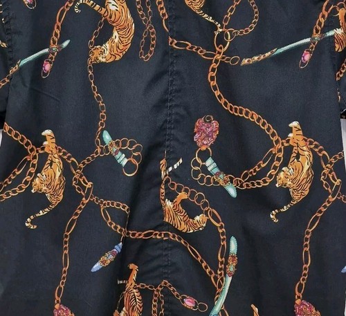 Just Junkies Chain Tiger Print Shirt Size M Black Orange - Picture 14 of 18
