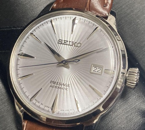 Seiko Presage SARY161 Automatic Watch Silver Dial Blue Seconds Leather Strap Use