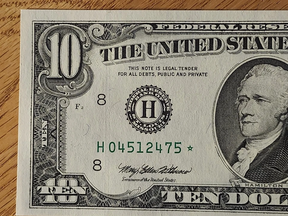 1995 $10 "STAR NOTE" GEM/UNC ST LOUIS #H04512475* 1 OF 3 CONS SERIAL NUMBERS - Image 3 of 4