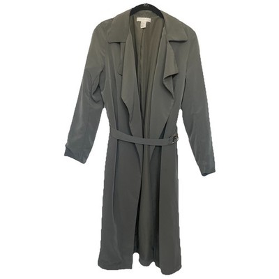 H&M Woman Size 2 Trench Coat Olive Green Drape Belted Quiet Luxury Minimalist