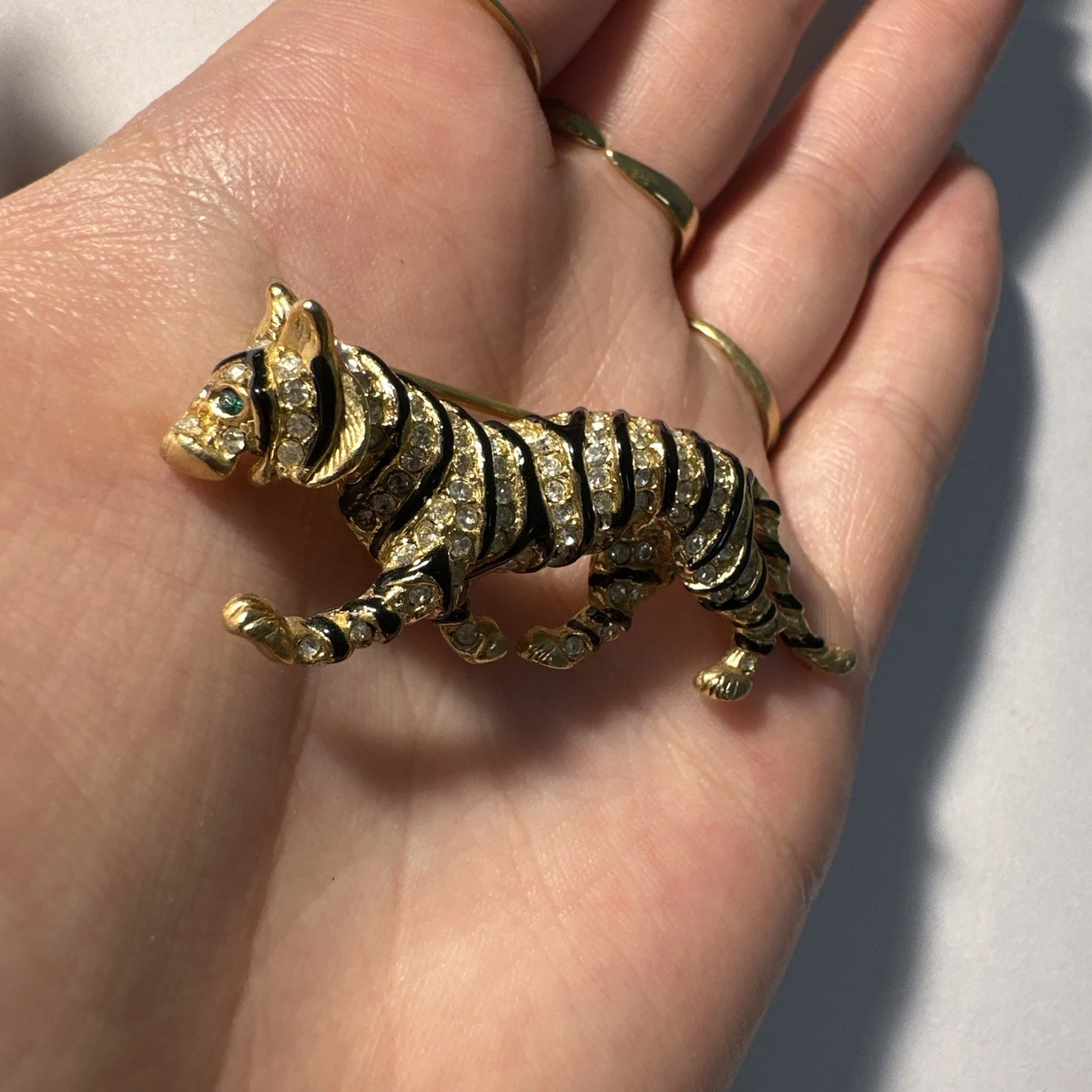 Broche Tigre Doré, Strass Blanc Bijoux Fantaisie