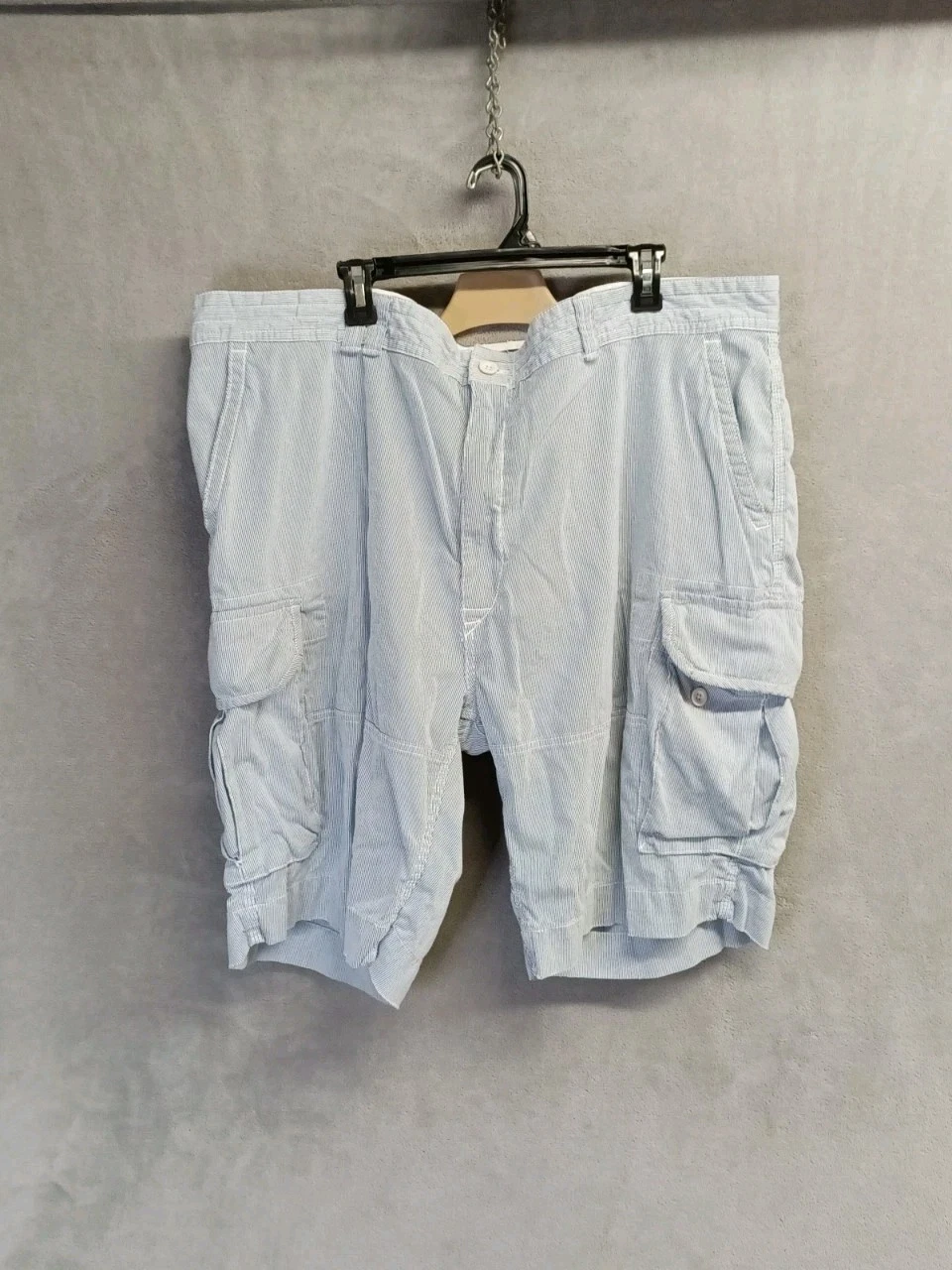 Vintage Polo Ralph Lauren Cargo Shorts Men's 48B Blue White Striped Seersucker