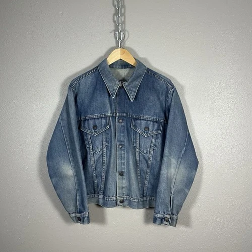 Vintage 1970s JCPenney Dagger Collar Denim Trucker Jacket Size Large USA Made - product listing photo