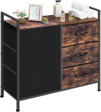 Laundry Hamper Basket w/3 Storage Drawer Wooden Tabletop Shelf Laundry Sorter