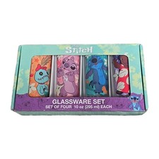 Disney Lilo, Stitch, Angel, And Scrump Glassware Set of 4 Glasses 10oz New