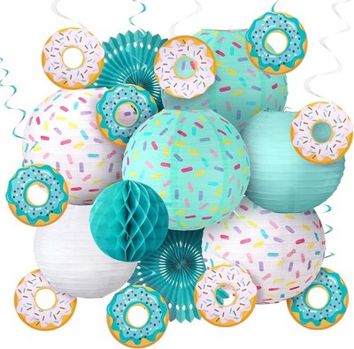 Hortsun 19 Pcs Donut Birthday Party Decorations Lanterns Hanging Blue 