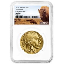 Presale - 2026 $50 1-oz American Gold Buffalo NGC MS69 ER Buffalo Label 5557.33 per troy oz