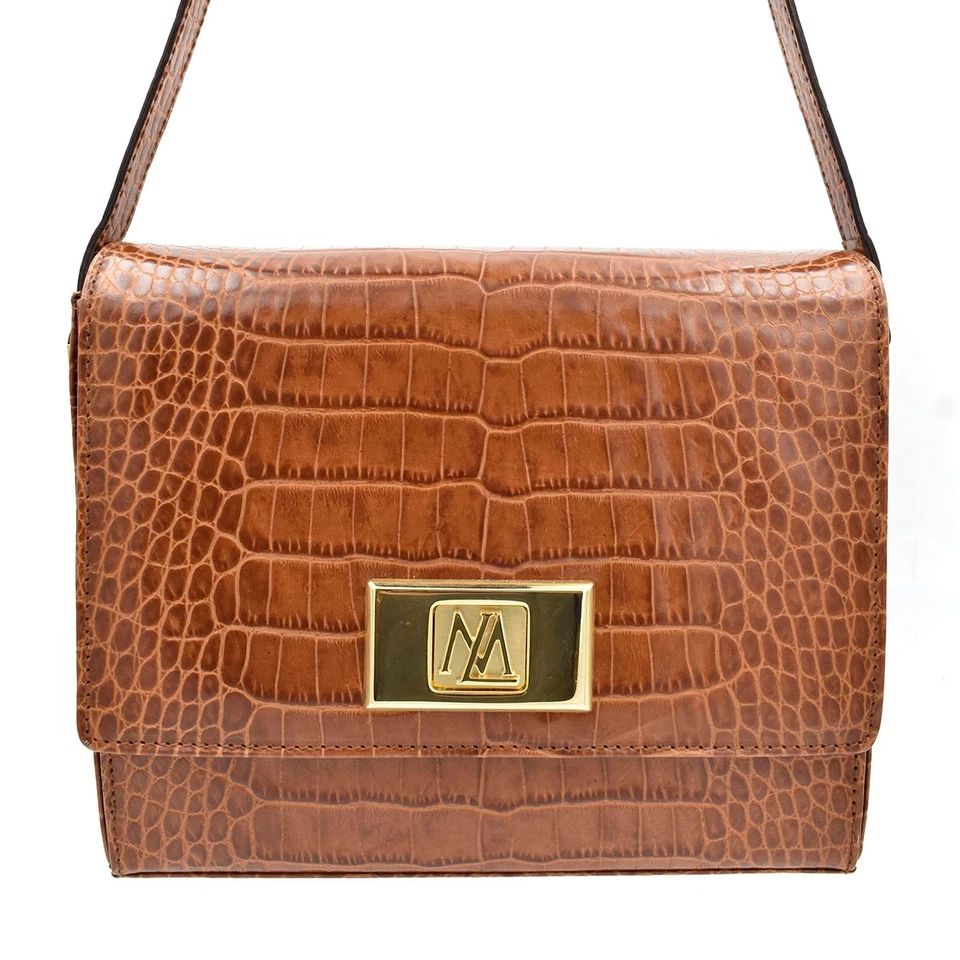 Escada 行李箱棕褐色鳄鱼纹压花皮革手提包单肩包钱包 — 第 2/4 张图片