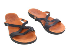 FITFLOP BLACK REAL LEATHER LOW HEEL OPEN TOE SANDALS MULES SHOES Size 8 US/39 EU