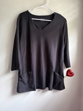 Jaanuu J96199 Black Notch V-Neck 3/4 Sleeve Jersey Scrub Tunic Top XL
