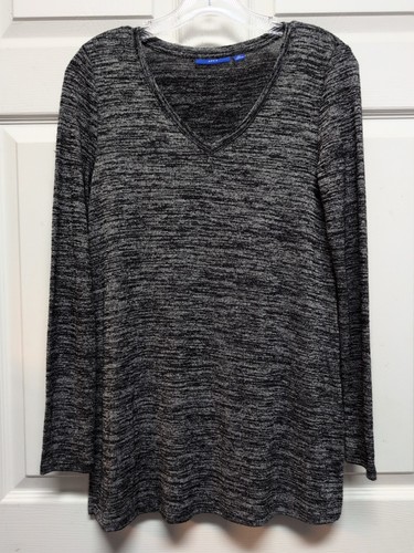 Apt 9. Size XS. Ladies Top Black White Gray Long Sleeves V Neck - Picture 1 of 5