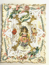 Antique Valentine Card  lot of 4 paper lace Embossed die cut Heart, c.1900 large