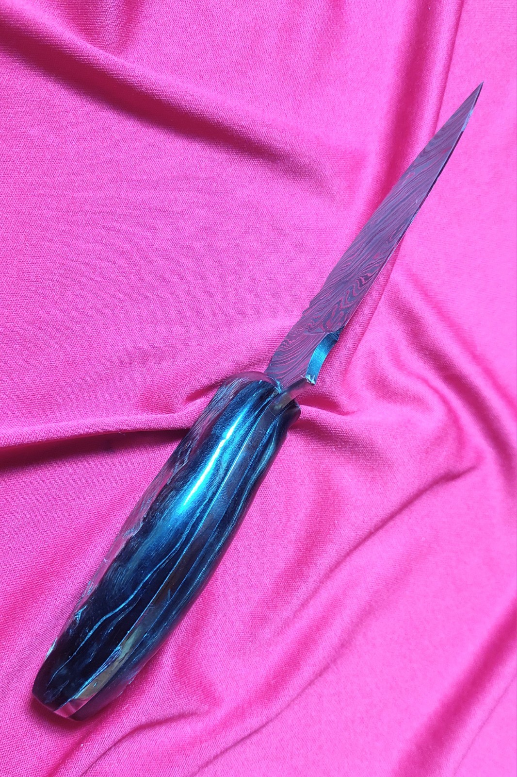 10" CFK Everyday Knife Top Quality Damascus Steel, Horn Grip, Leather Sheath