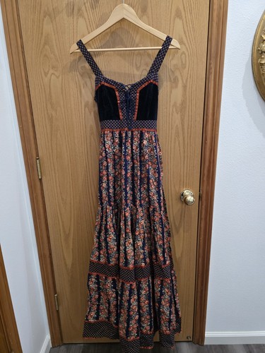 VTG 70s Gunne Sax Cabbage Rose Floral Prairie Maxi Dress Size 9 - Image 1