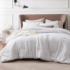 Oversized King Comforter Set Grayish White Soft Bedding 3 Pieces Cationic Dyed
