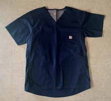 Carhartt Scrub Top Mens Small Navy Blue Ripstop Utility V-Neck Shirt