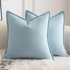 Pack of 2 Neutral Cotton Throw Pillow Covers Solid Decorative Couch Pillow Co...