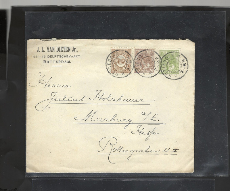 NETHERLANDS-COVER-1904-COMMERCIAL-ROTTERDAM-CANCELS!!-FRANKING!!-VF-#533