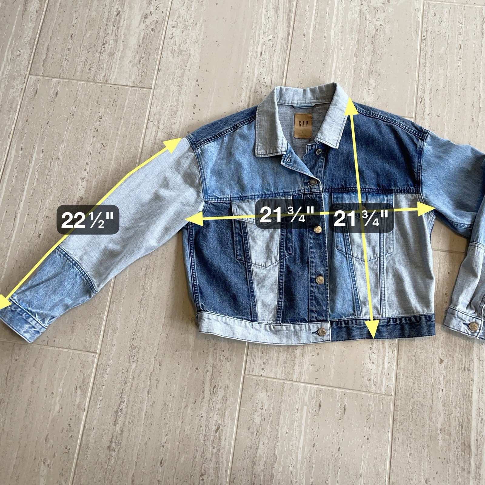 GAP Patchwork Denim Jacket Women's Large L Multi … - image 6