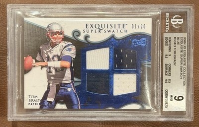 2008 UD Exquisite Super Swatch #SSTO Tom Brady Blue Quad Patch /20 BGS 9