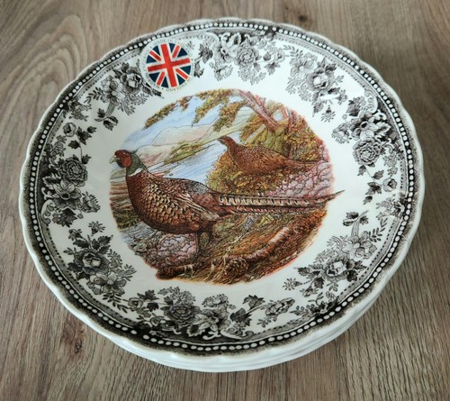 4 Queen's Quintessential Game Pheasant coupe soup salad Bowl Thanksgiving 8” NWT - Picture 3 of 8