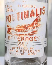 Fontinalis Grayling Michigan ACL painted label soda bottle w picture Fish 1942