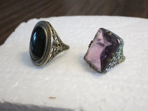 Two Antique 1930s Art Deco Nemco Costume Jewelry Rings, Size 5