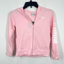 Puma Light Pink Girls Full Zip Hooded Sweatshirt Logo Athletic School Fall NWT