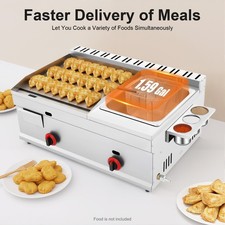 6L Deep-frying Machine Commercial Gas Fryer with Grill Griddle for Restaurant