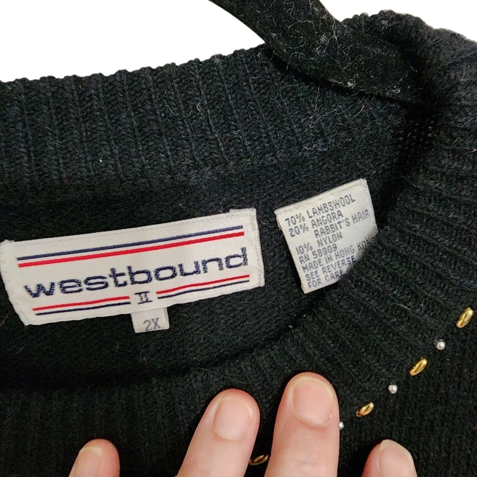 Suéter Navidad Vintage Westbound 2X Lana de Cordero Angora Lentejuelas Cuentas Vacaciones Foto 4 de 4