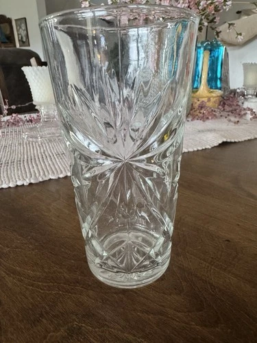 Vintage Clear Glass Tumbler Star of David Pattern Barware Drinkware 15oz